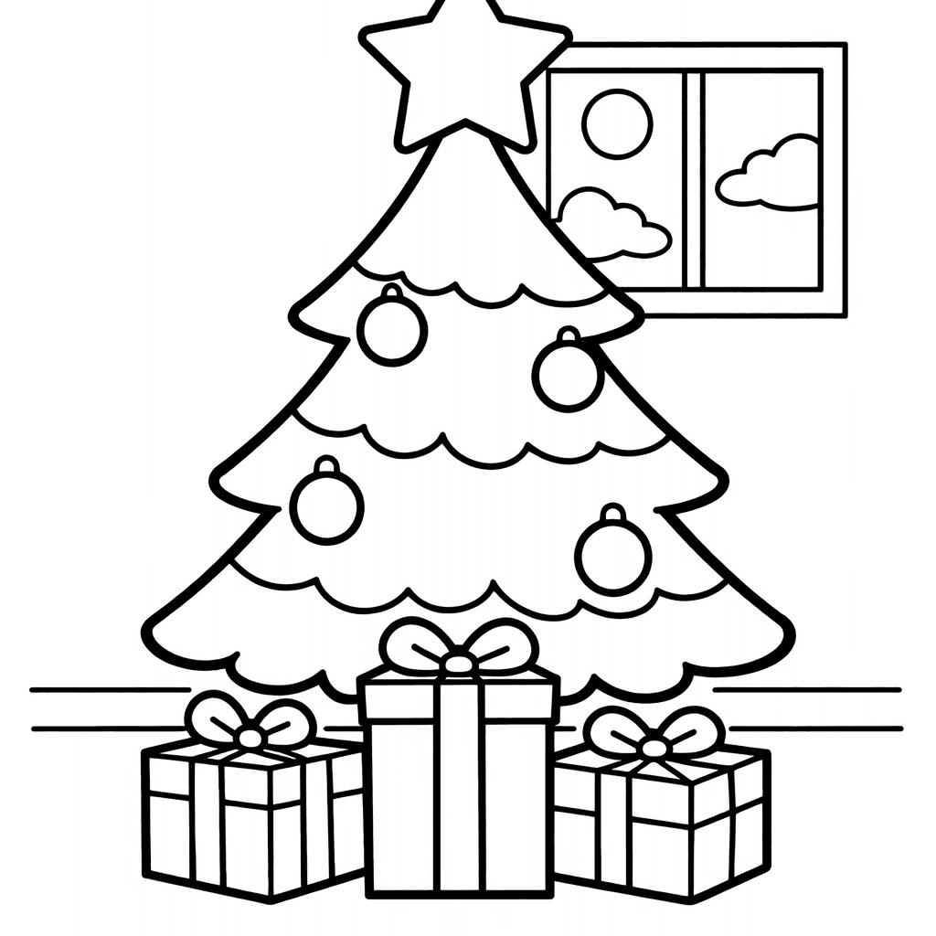 Free printable coloring page: Christmas Tree With Ornaments, for ages 3-6
