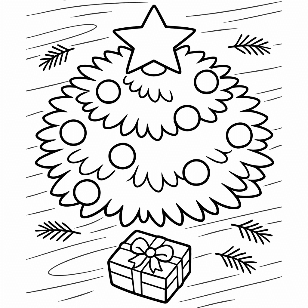Free printable coloring page: Tree And Presents, for ages 3-6