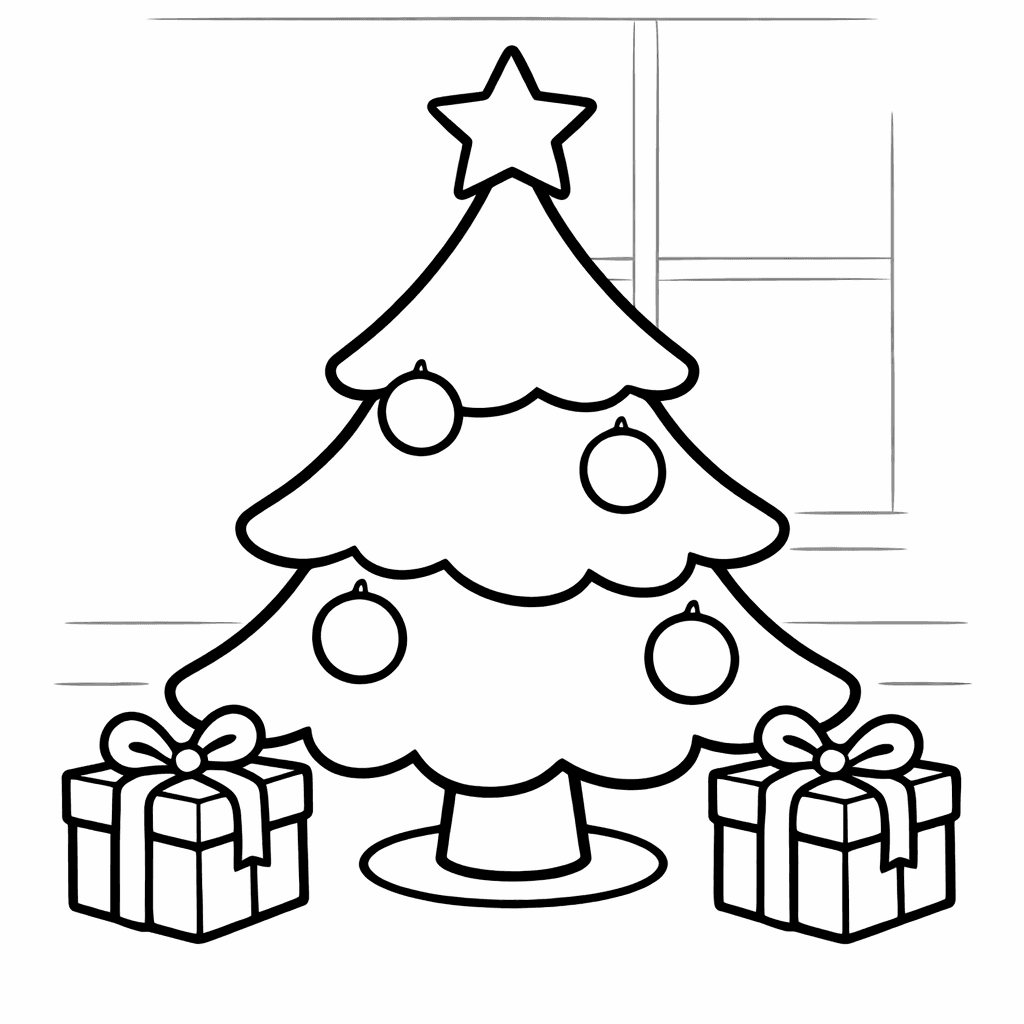 Free printable coloring page: Object Only: A Cute Christmas Tree With Clean…, for ages 3-6