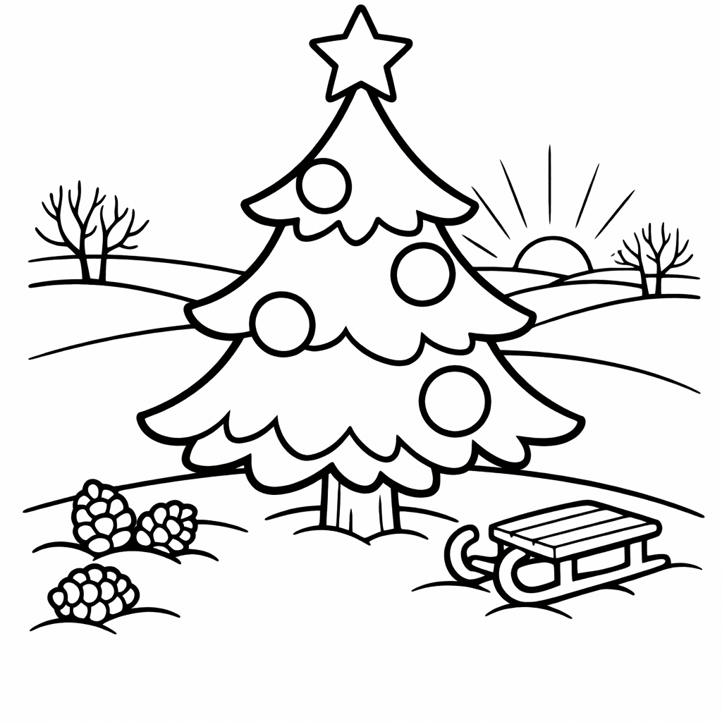 Free printable coloring page: Tree And Star, for ages 3-6
