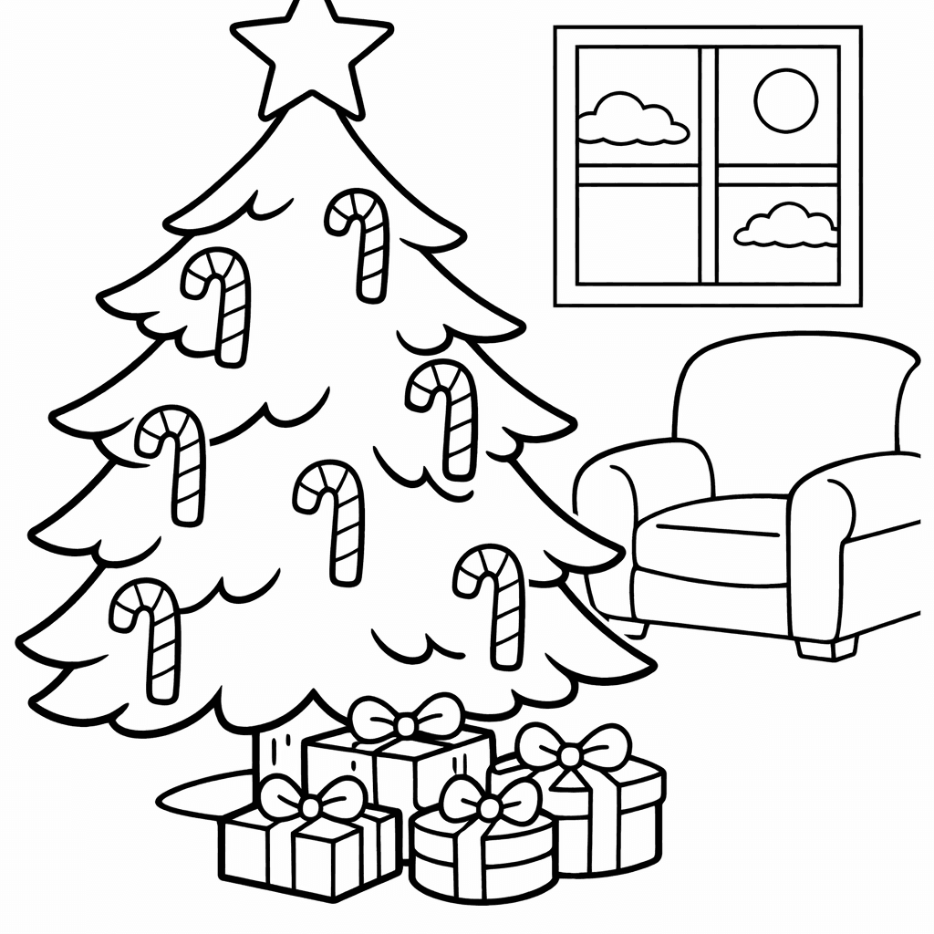 Free printable coloring page: Tree And Star, for ages 3-6