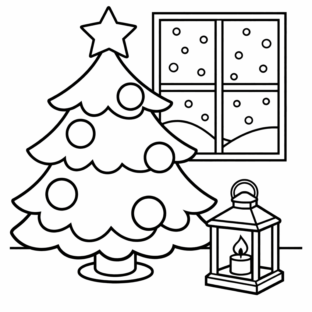 Free printable coloring page: Tree And Lights, for ages 3-6
