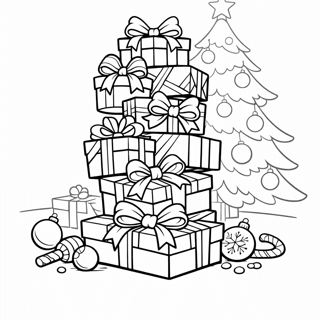 Free printable coloring page: Gift And Ribbon, for ages 7-12