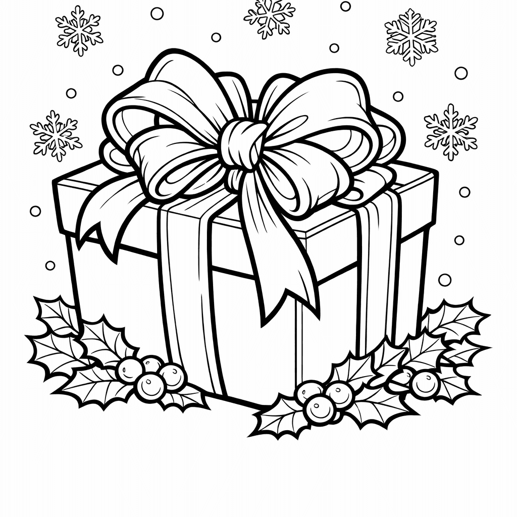 Free printable coloring page: Gift Box And Bow, for ages 7-12