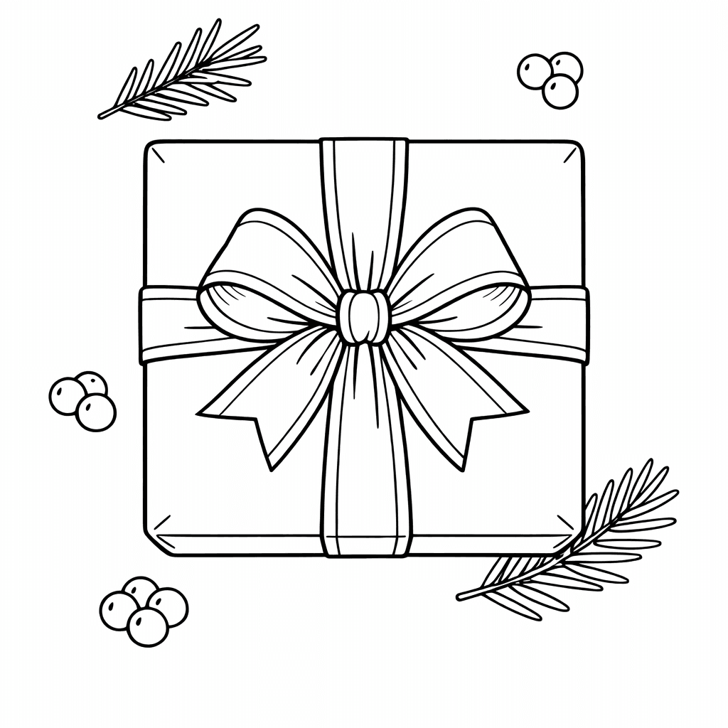 Free printable coloring page: Gifts Under Tree, for ages 7-12