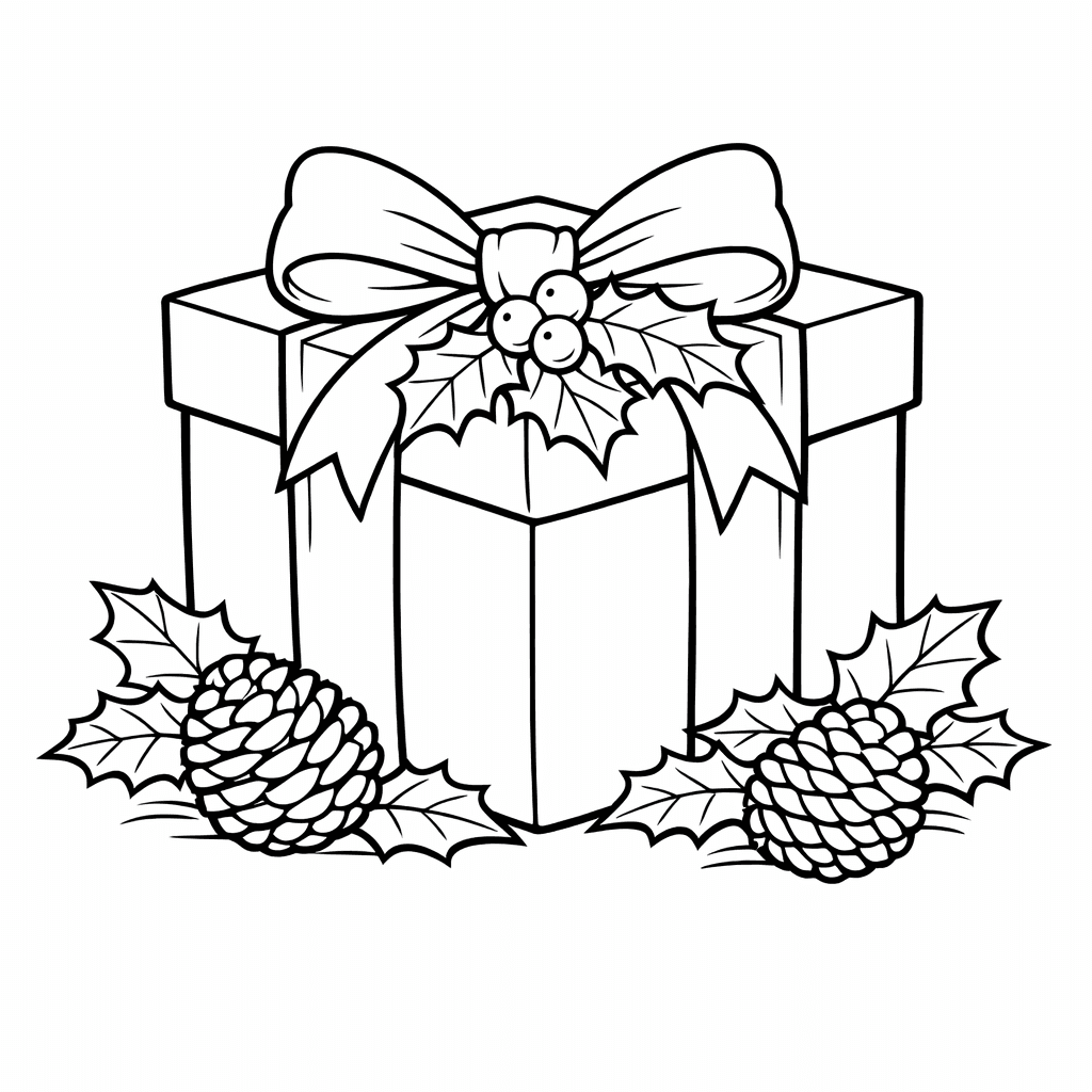 Free printable coloring page: Object Only: A Cute Gift With Clean Outlines,…, for ages 7-12