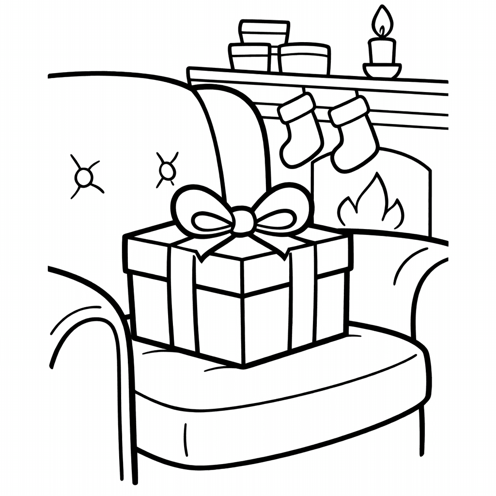 Free printable coloring page: Christmas Present, for ages 3-6
