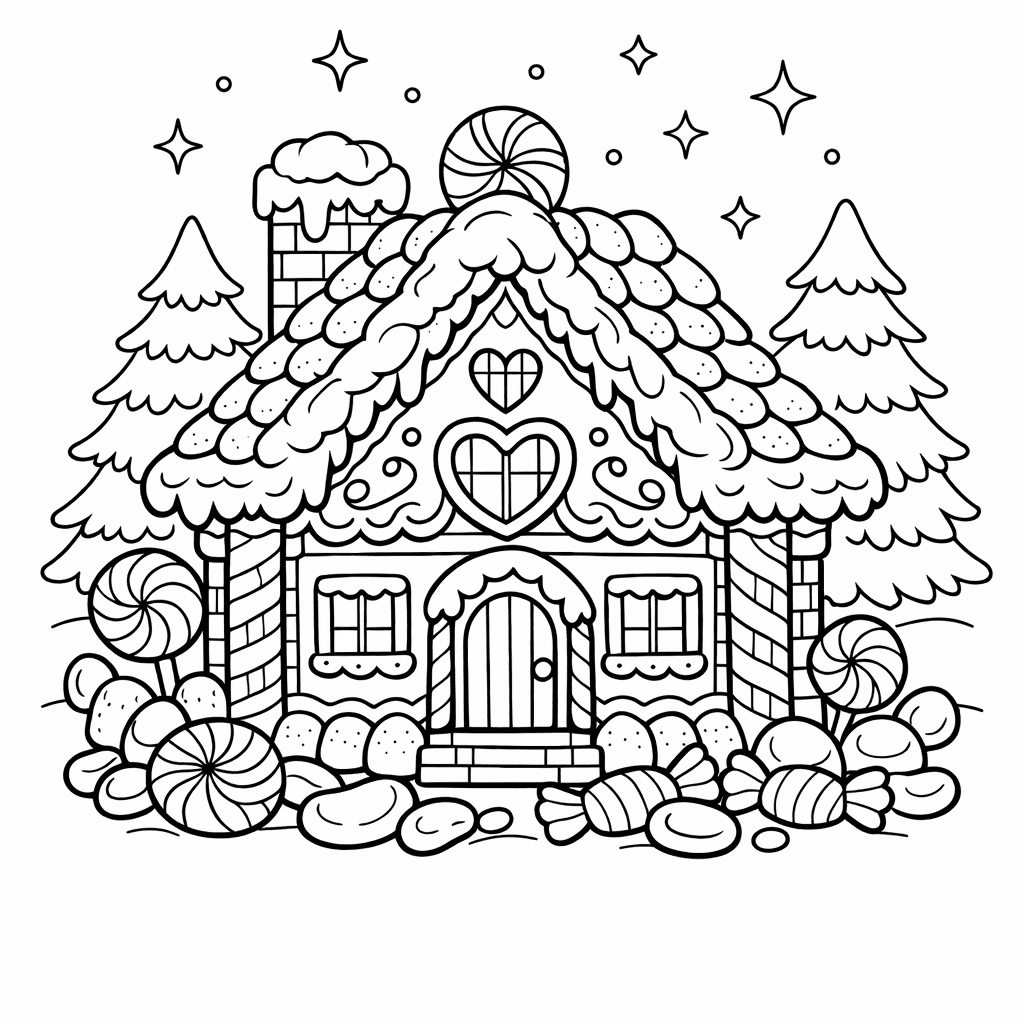 Free printable coloring page: Object Only: A Cute Gingerbread With Clean Outlines,…, for ages 7-12