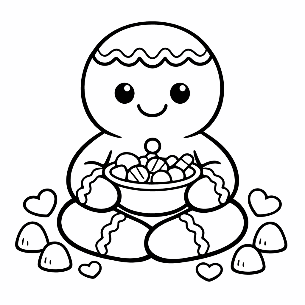 Free printable coloring page: Object Only: Two Or Three Gingerbreads Side By…, for ages 3-6
