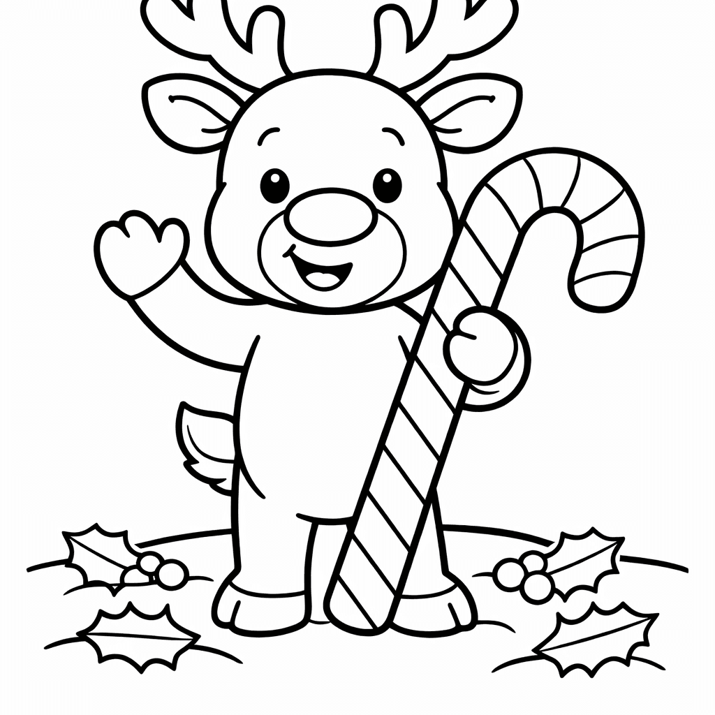Free printable coloring page: Object Only: A Cute Reindeer With Clean Outlines,…, for ages 3-6