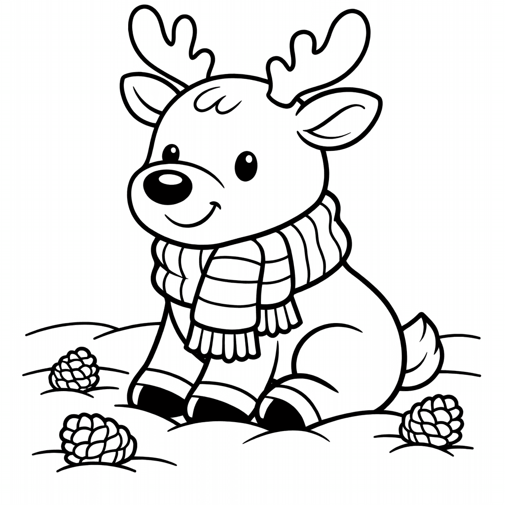 Free printable coloring page: Object Only: Two Or Three Reindeers Side By Side, Simple And Adorable, No Background, for ages 3-6
