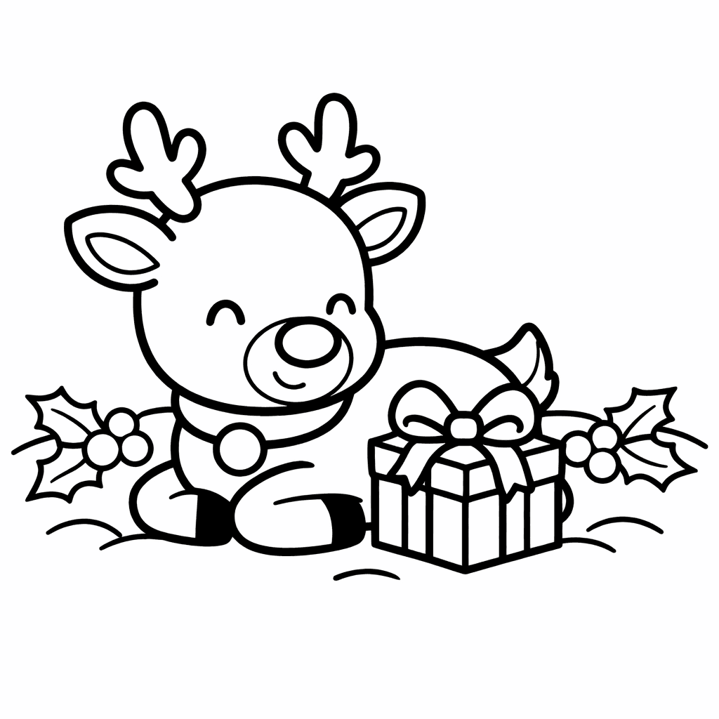 Free printable coloring page: Reindeer And Bells, for ages 3-6