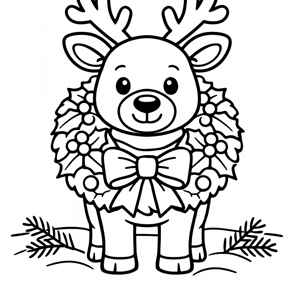 Free printable coloring page: Reindeer And Sleigh, for ages 3-6