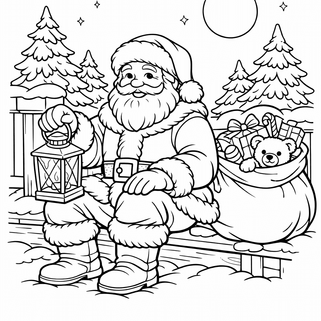 Free printable coloring page: Santa And Reindeer, for ages 7-12