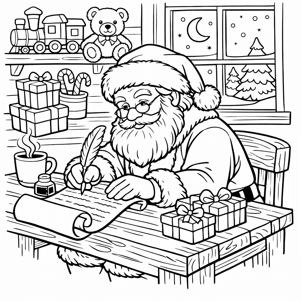 Free printable coloring page: Object Only: A Cute Santa Claus With Clean…, for ages 7-12
