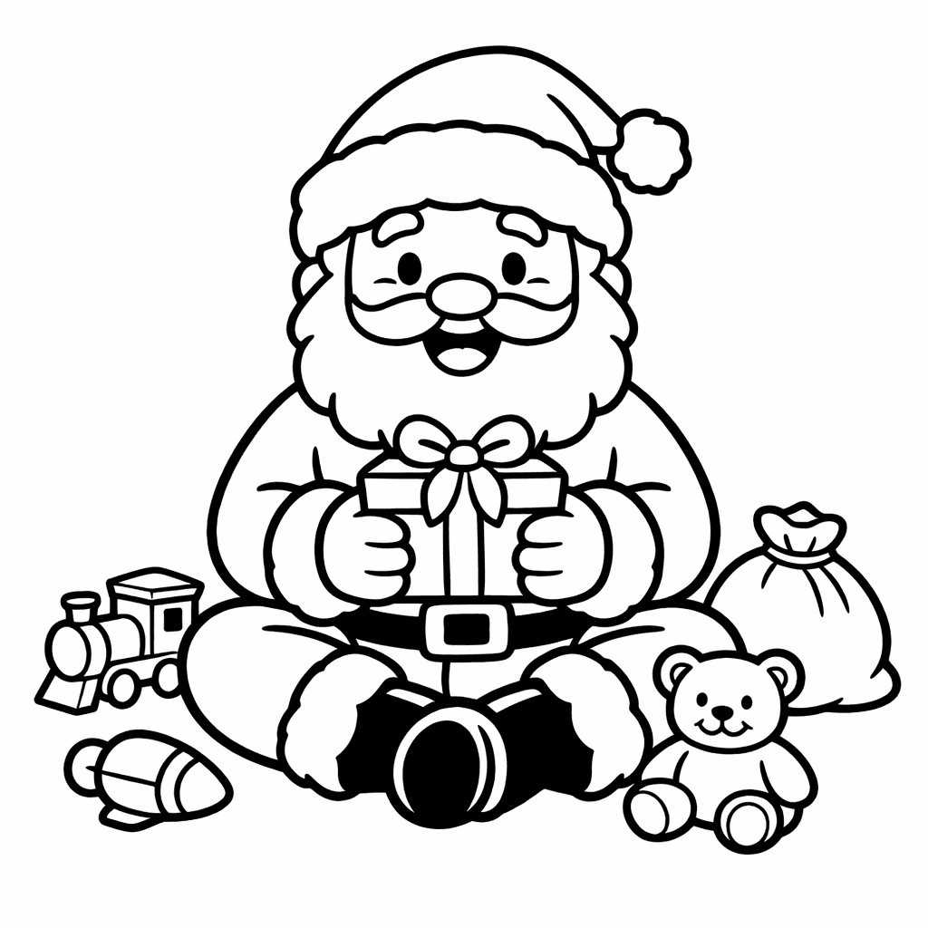 Free printable coloring page: Object Only: Two Or Three Santa Clauss Side…, for ages 3-6