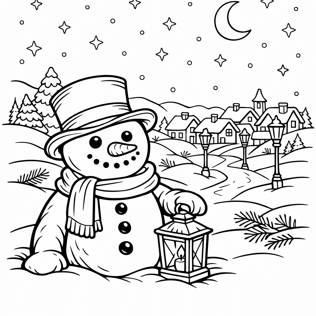 Free printable coloring page: Snowman And Carrot, for ages 7-12