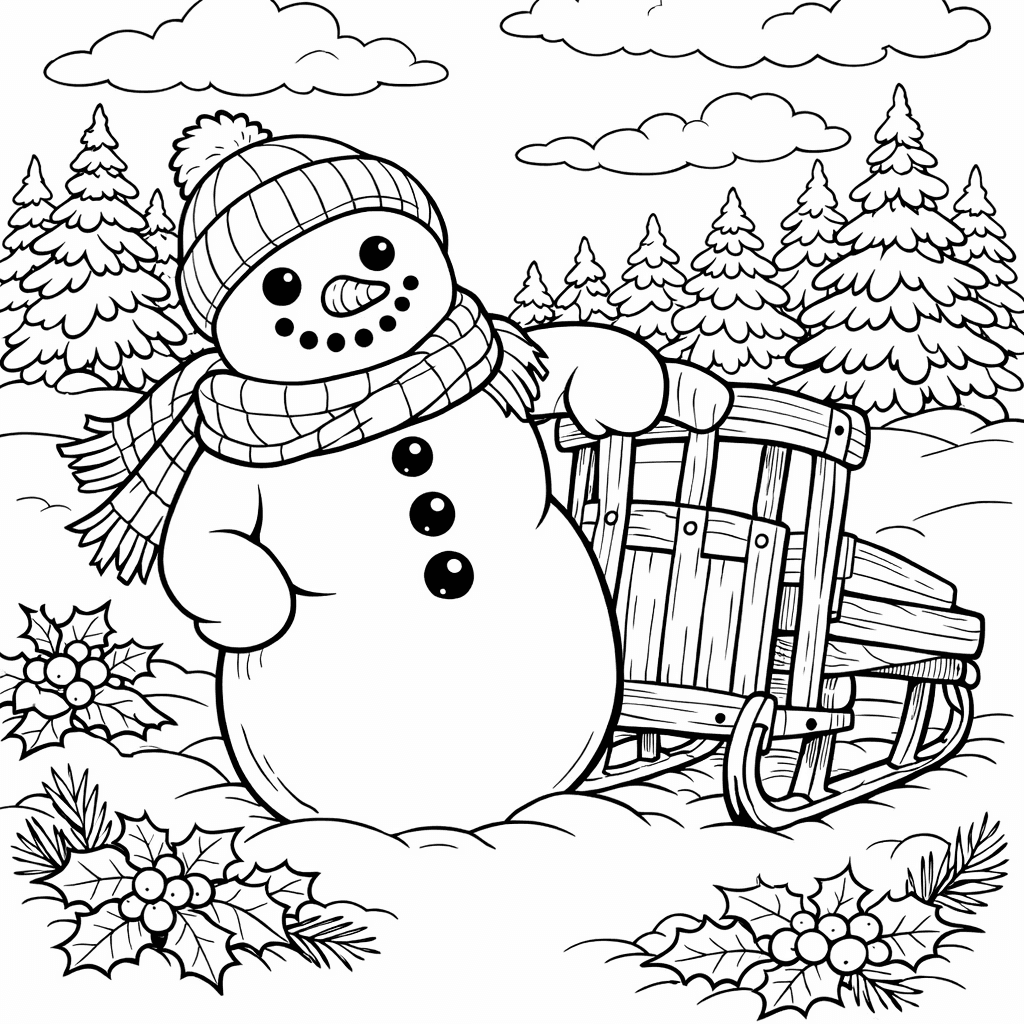 Free printable coloring page: Snowman Simple, for ages 7-12