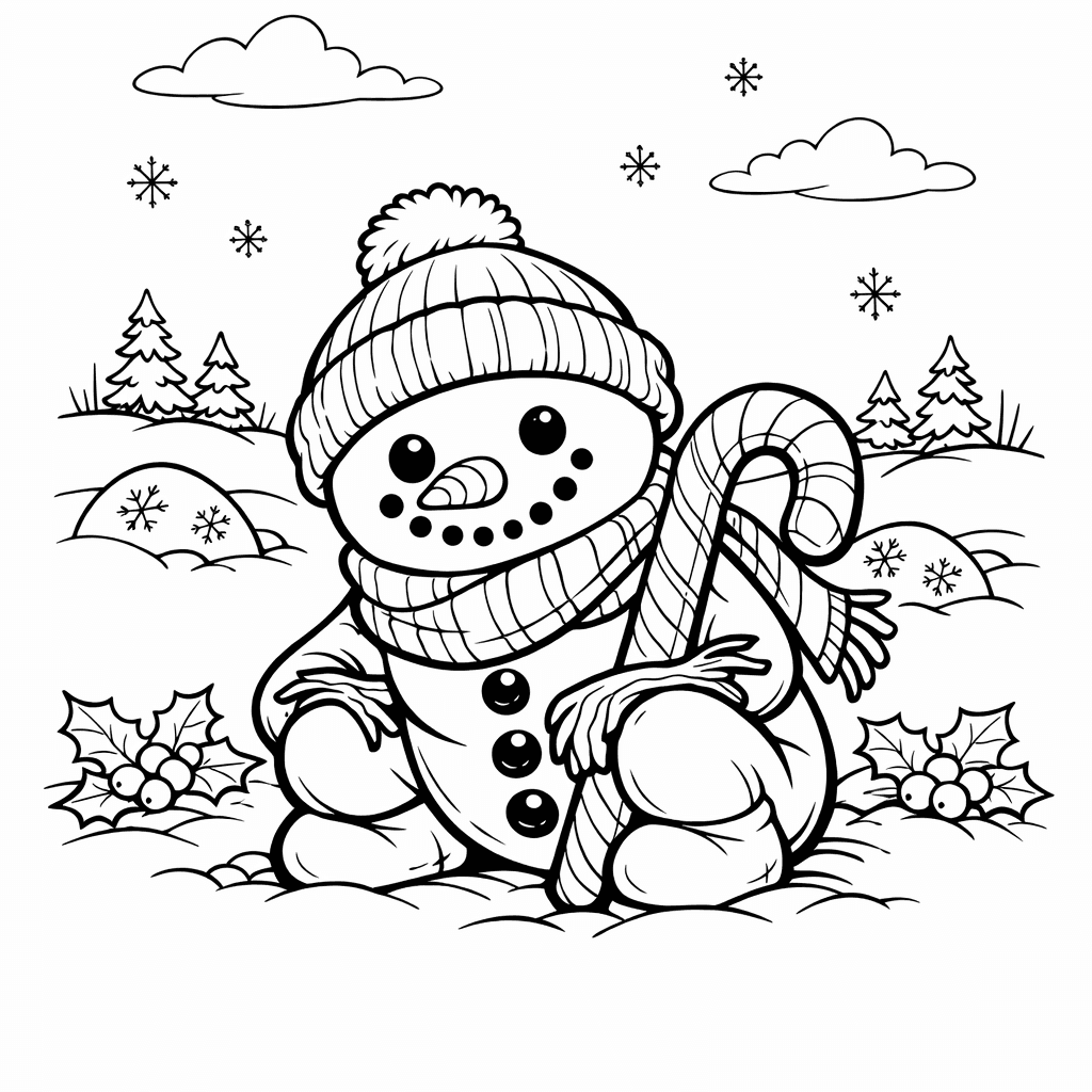 Free printable coloring page: Christmas Snowman, for ages 7-12
