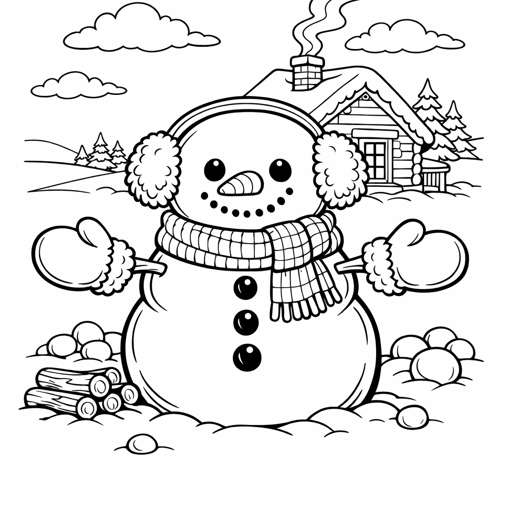 Free printable coloring page: Snowman And Carrot, for ages 7-12