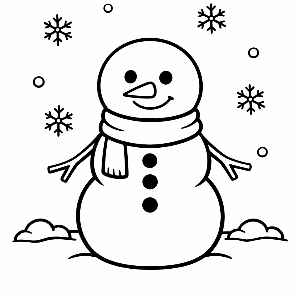 Free printable coloring page: Christmas Snowman, for ages 3-6