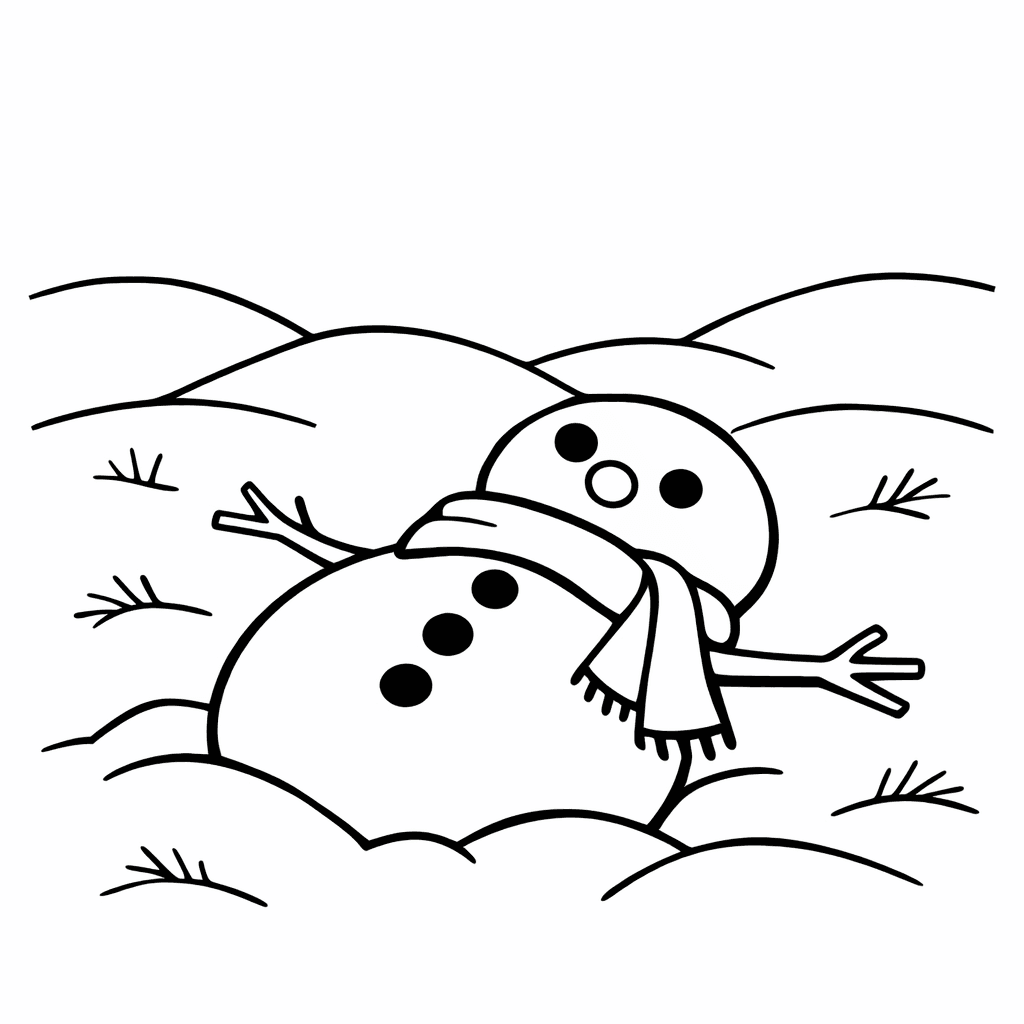 Free printable coloring page: Snowman Family, for ages 3-6