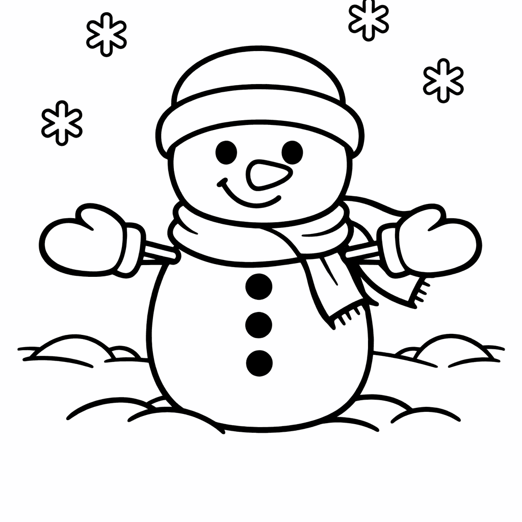 Free printable coloring page: Christmas Snowman, for ages 3-6