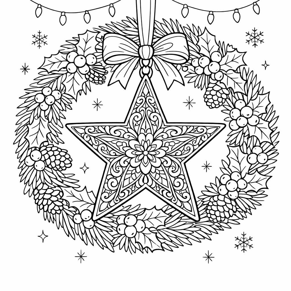 Free printable coloring page: Christmas Star, for ages 7-12