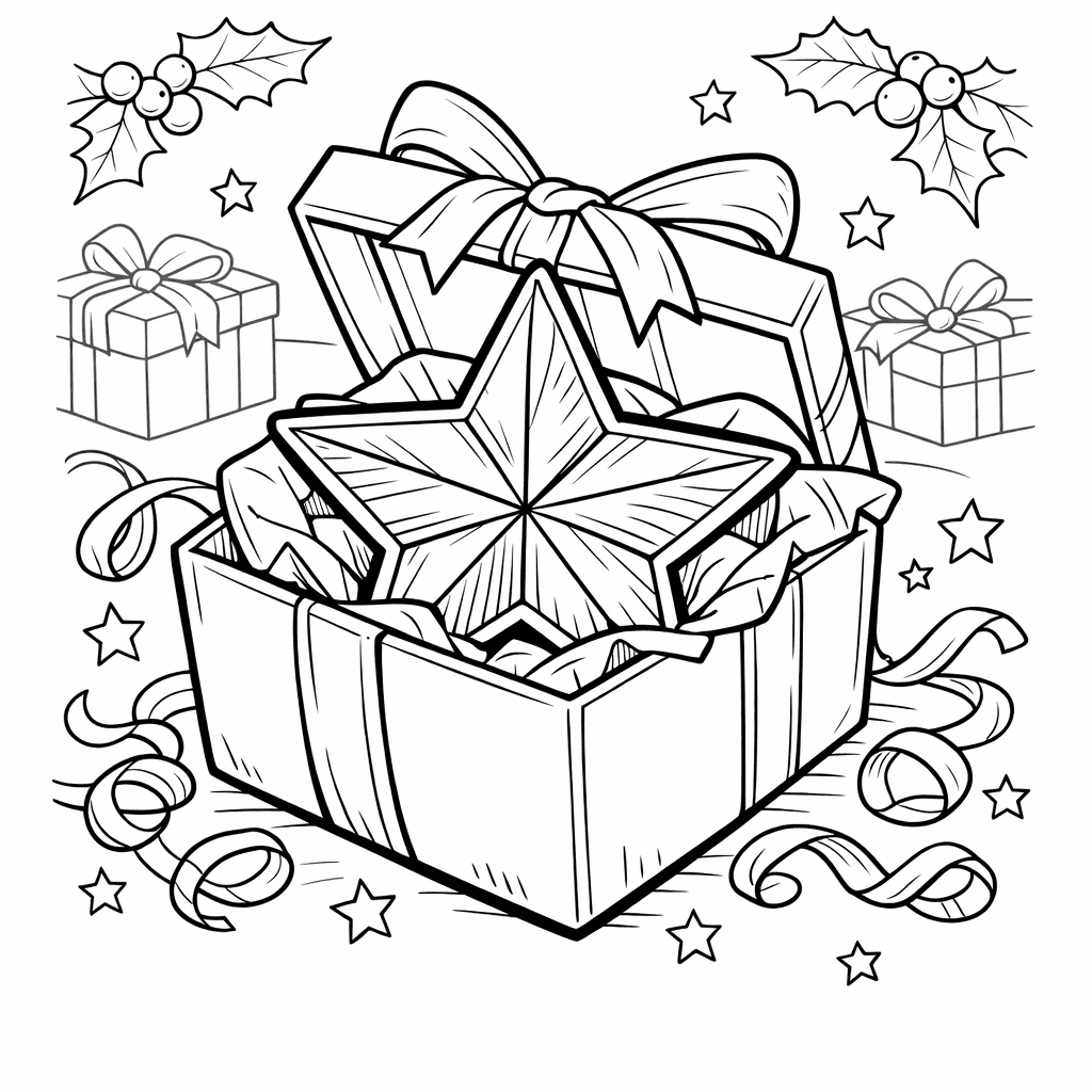 Free printable coloring page: Star And Rays, for ages 7-12