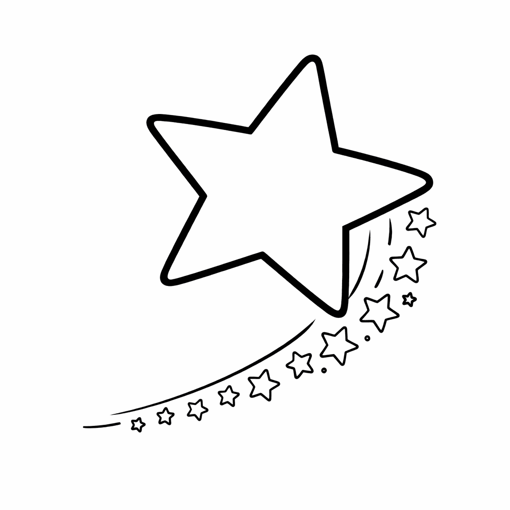 Free printable coloring page: Star And Rays, for ages 7-12