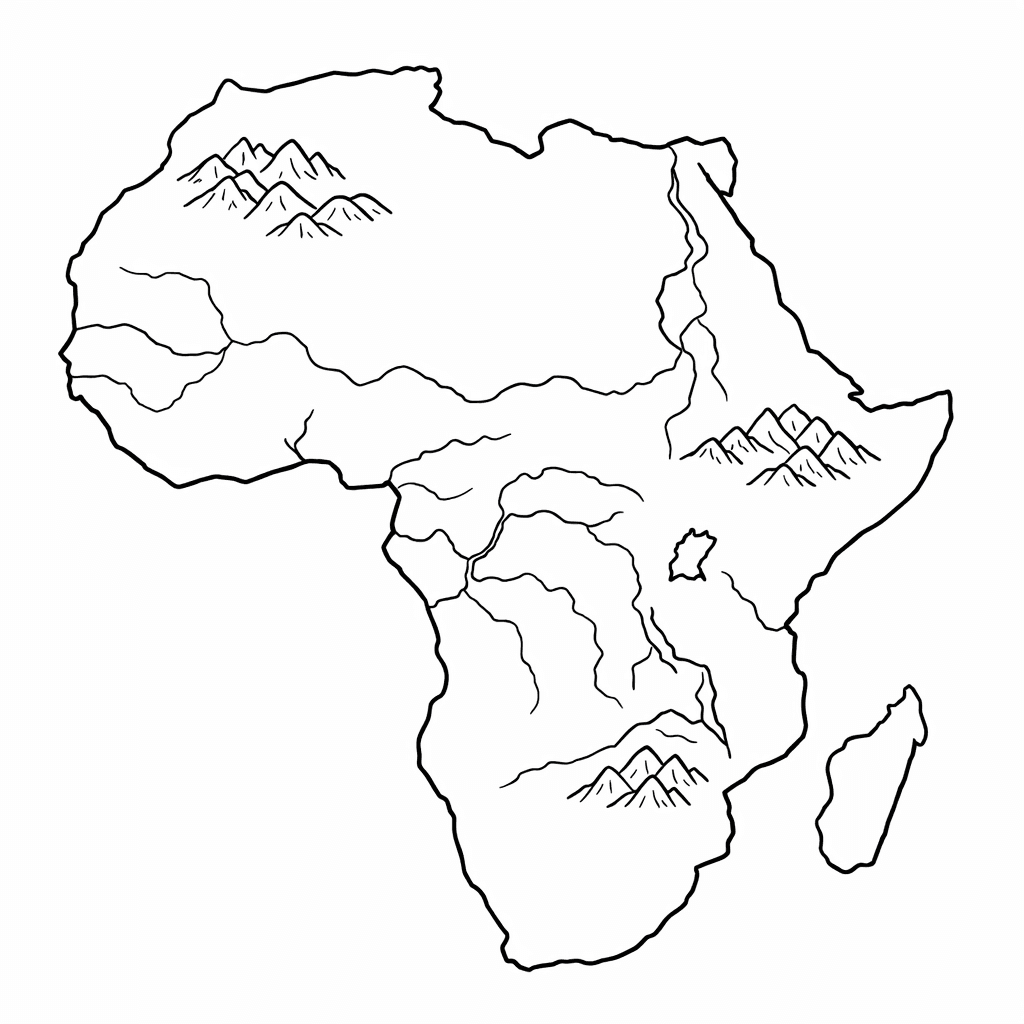 Free printable coloring page: Continent Map Simple, for ages 7-12