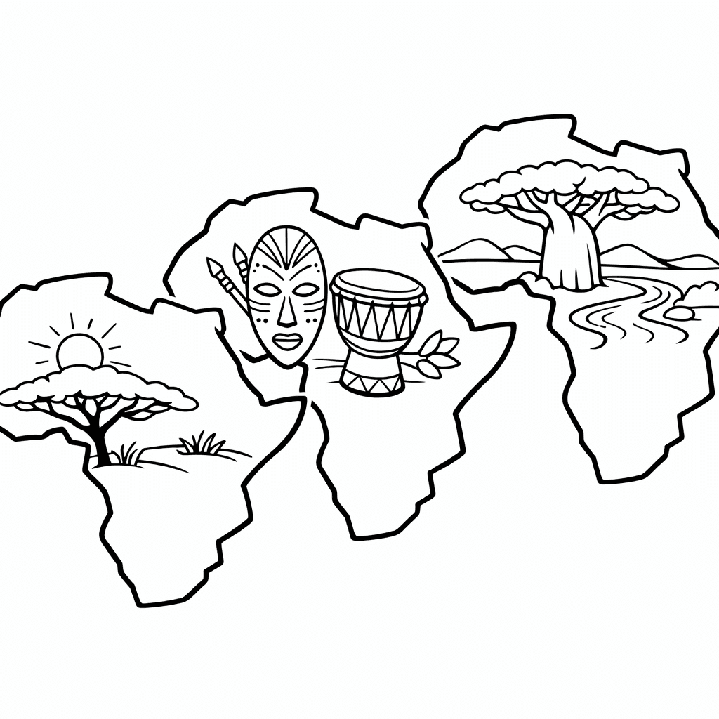 Free printable coloring page: Africa And Oceans, for ages 7-12