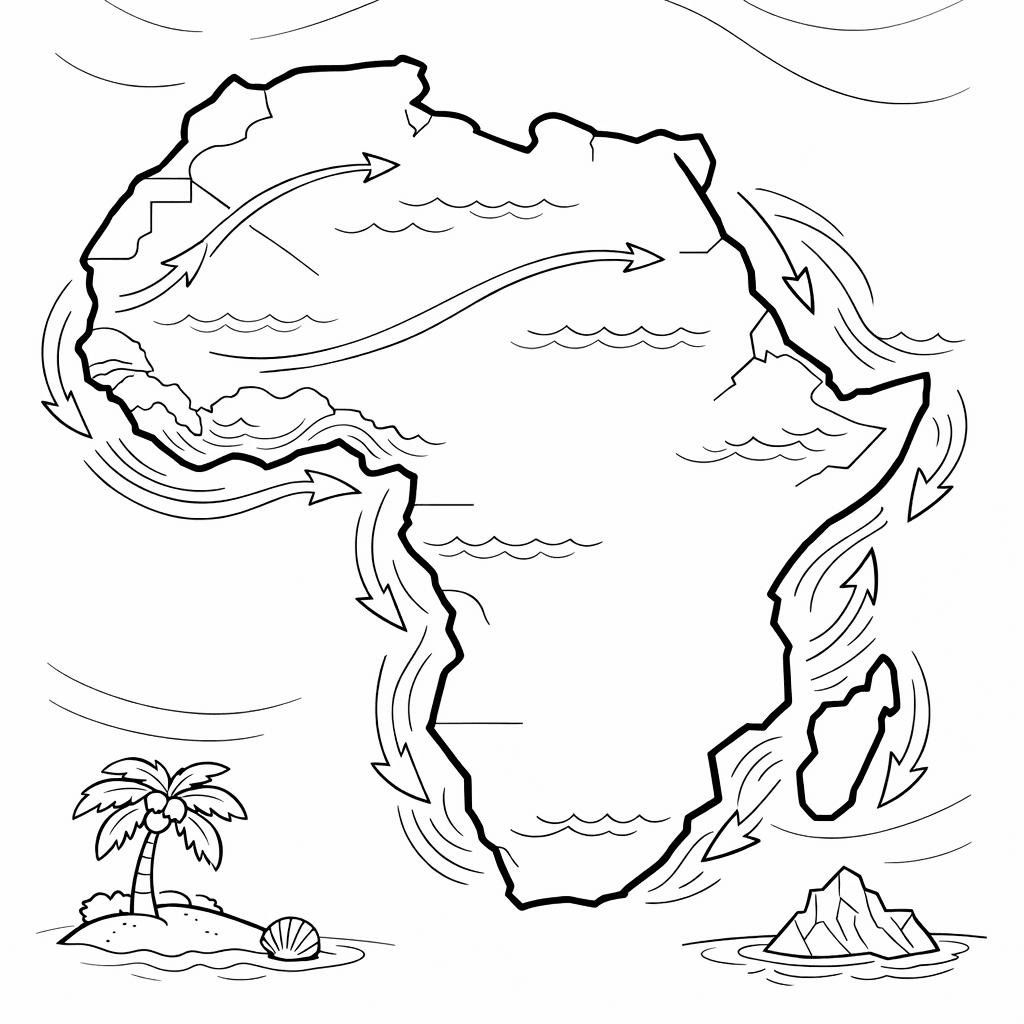Free printable coloring page: Africa Outline Map, for ages 7-12