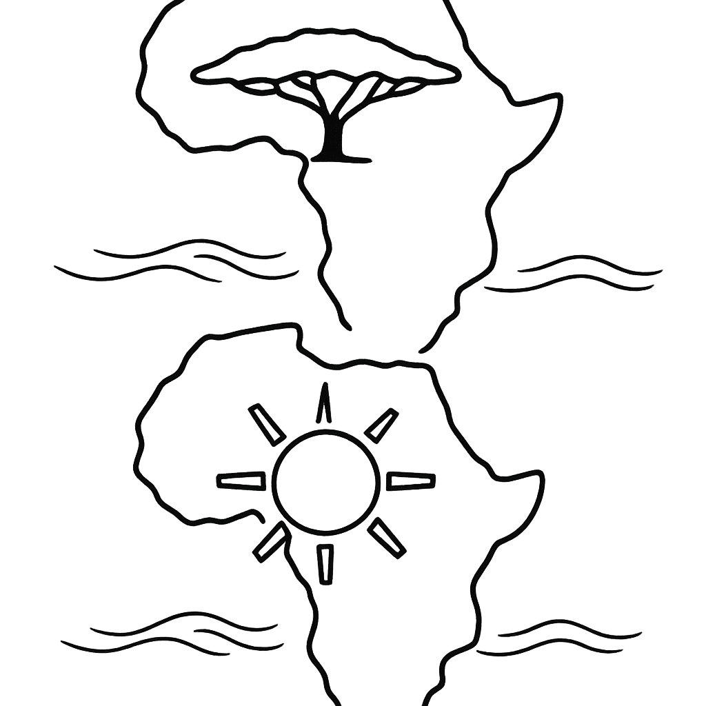 Free printable coloring page: Object Only: A Cute Africa With Clean Outlines,…, for ages 3-6
