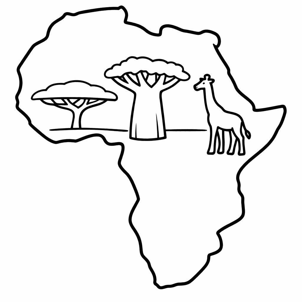 Free printable coloring page: Africa Outline, for ages 3-6