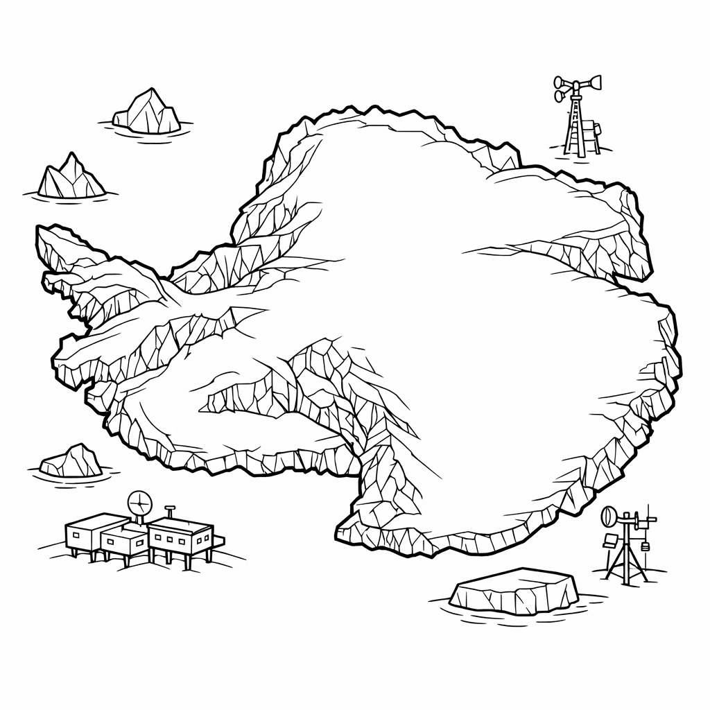 Free printable coloring page: Continent Map Simple, for ages 7-12