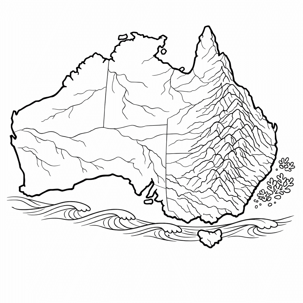 Free printable coloring page: Object Only: A Cute Australia With Clean Outlines,…, for ages 7-12
