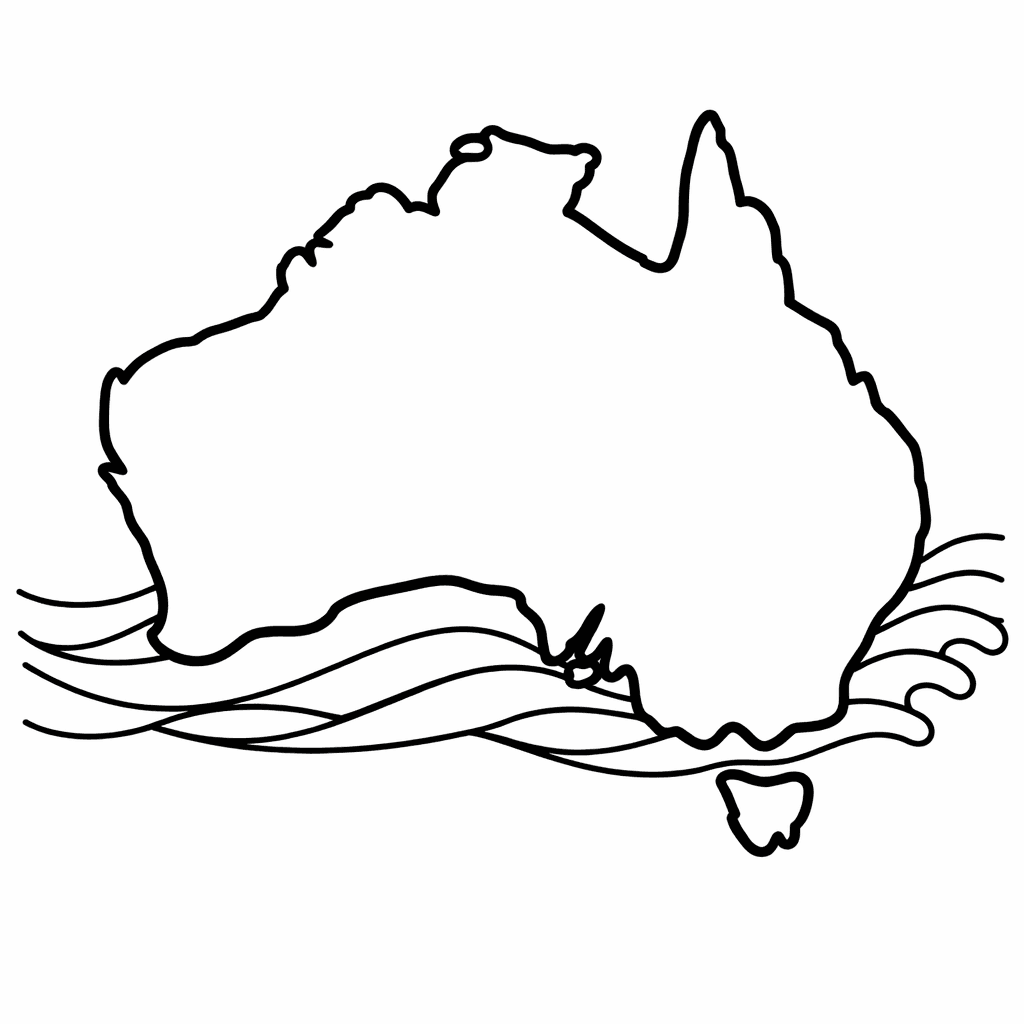 Free printable coloring page: Australia Outline Map, for ages 3-6