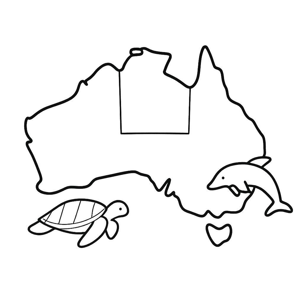 Free printable coloring page: Australia Outline, for ages 3-6