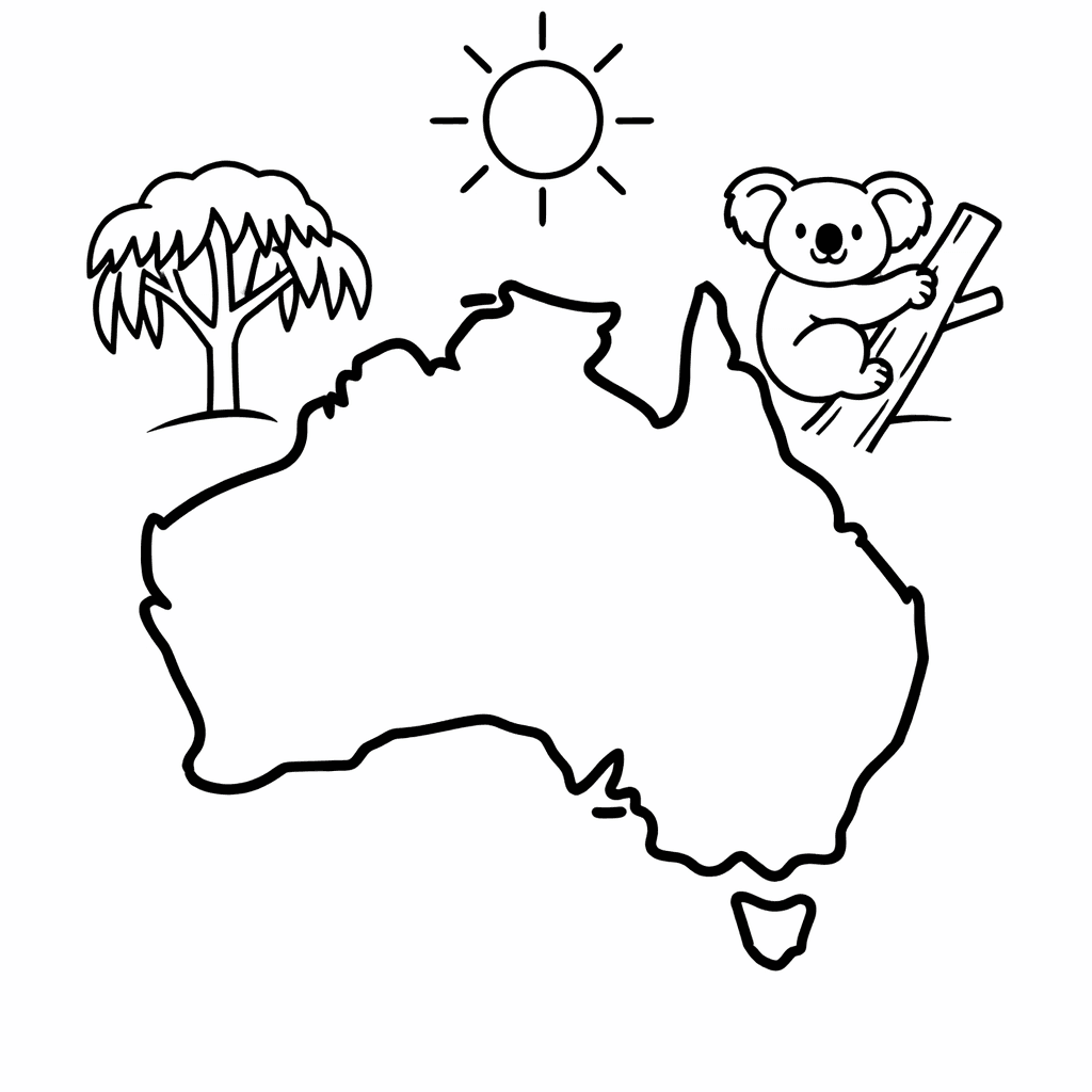 Free printable coloring page: Australia And Ocean, for ages 3-6