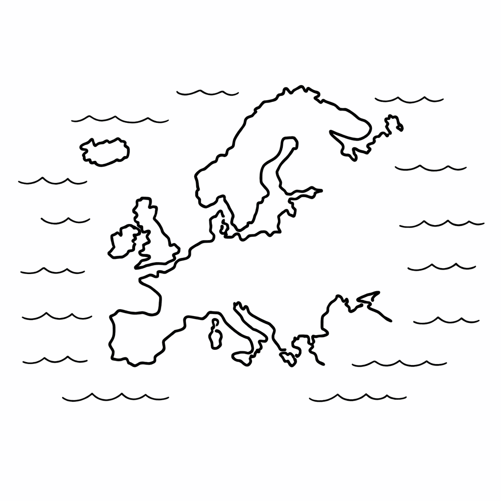 Free printable coloring page: Europe Map, for ages 3-6