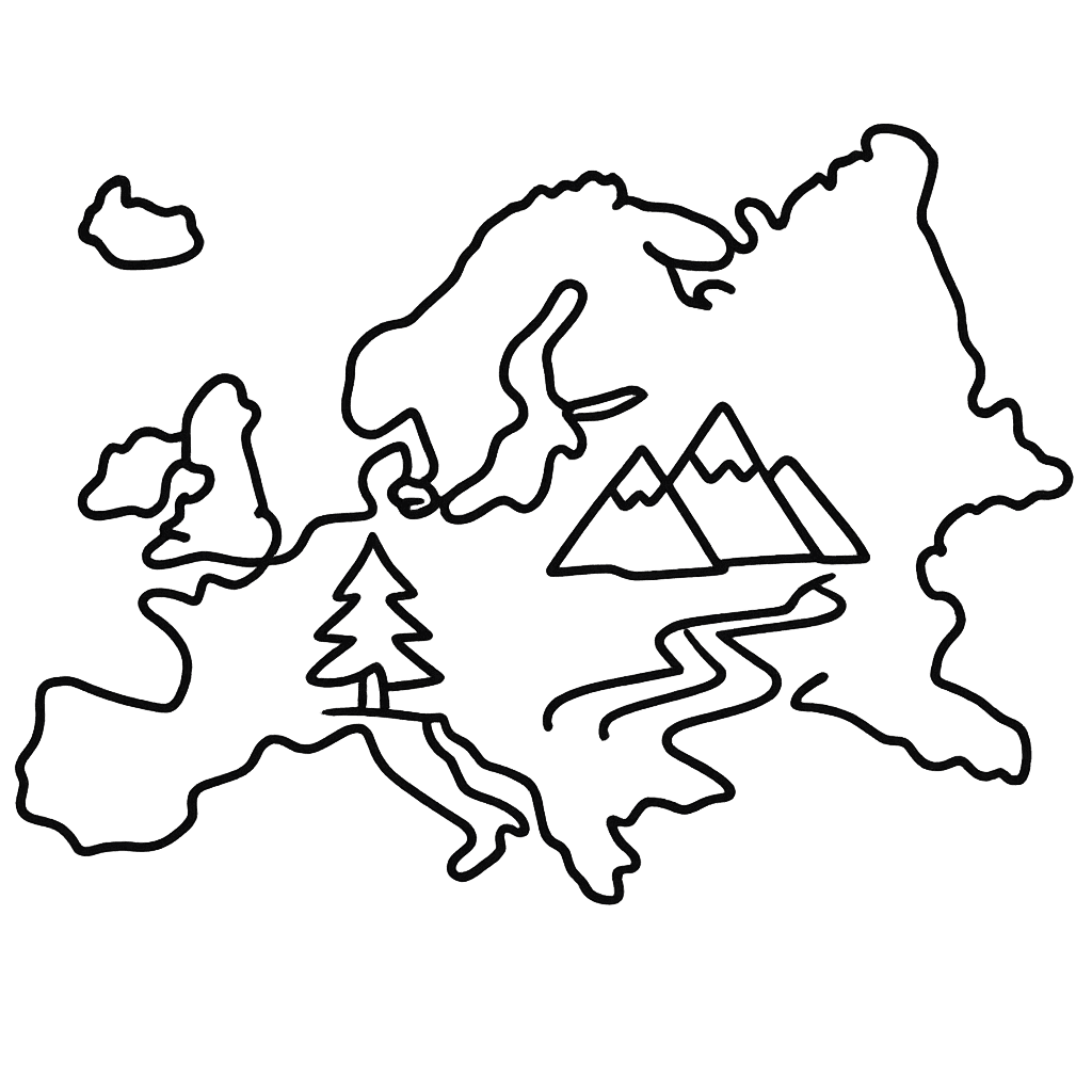 Free printable coloring page: Continent Map Simple, for ages 3-6