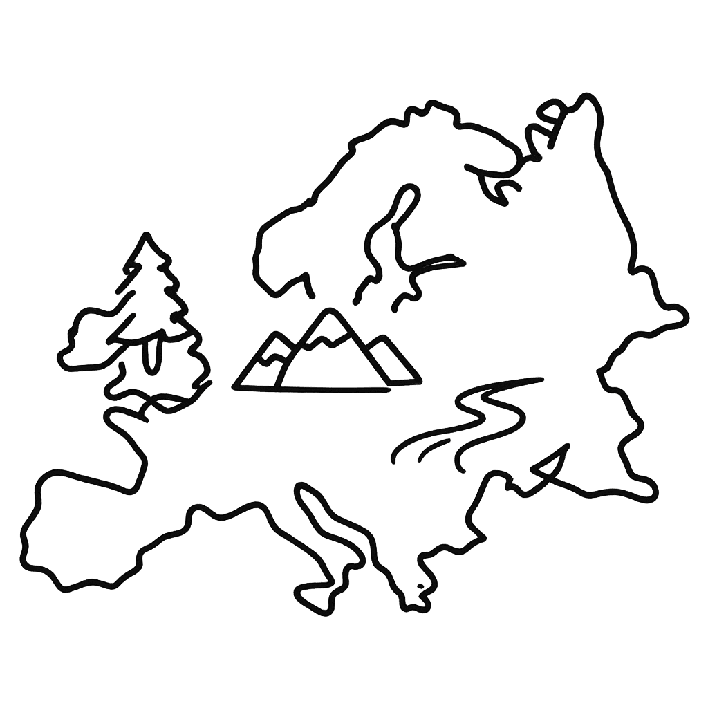 Free printable coloring page: Object Only: Two Or Three Europes Side By…, for ages 3-6