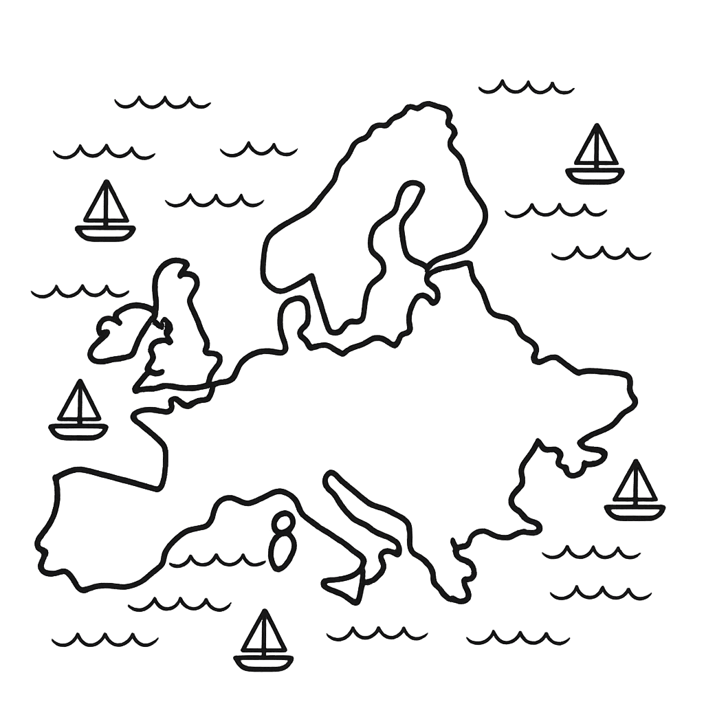 Free printable coloring page: Object Only: Two Or Three Europes Side By…, for ages 3-6