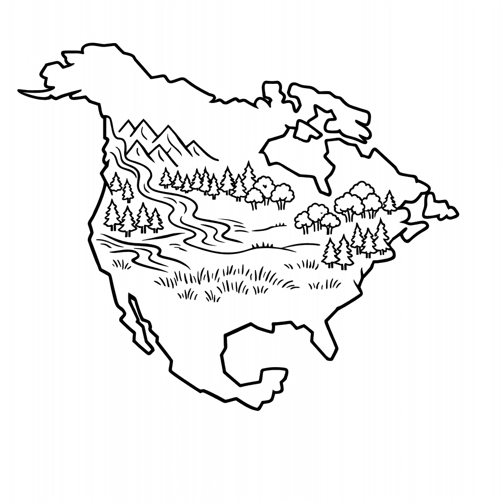 Free printable coloring page: Object Only: Two Or Three North Americas Side…, for ages 7-12