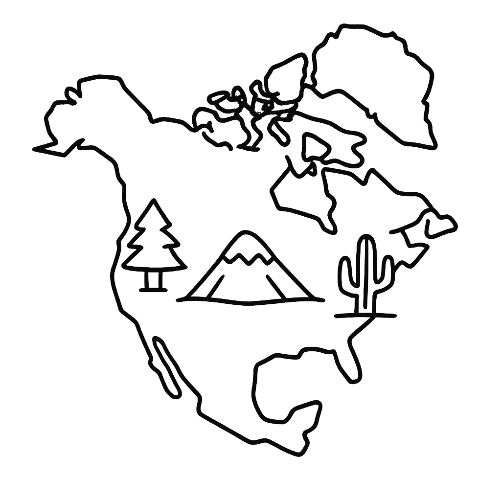 Free printable coloring page: Continent Map Simple, for ages 3-6