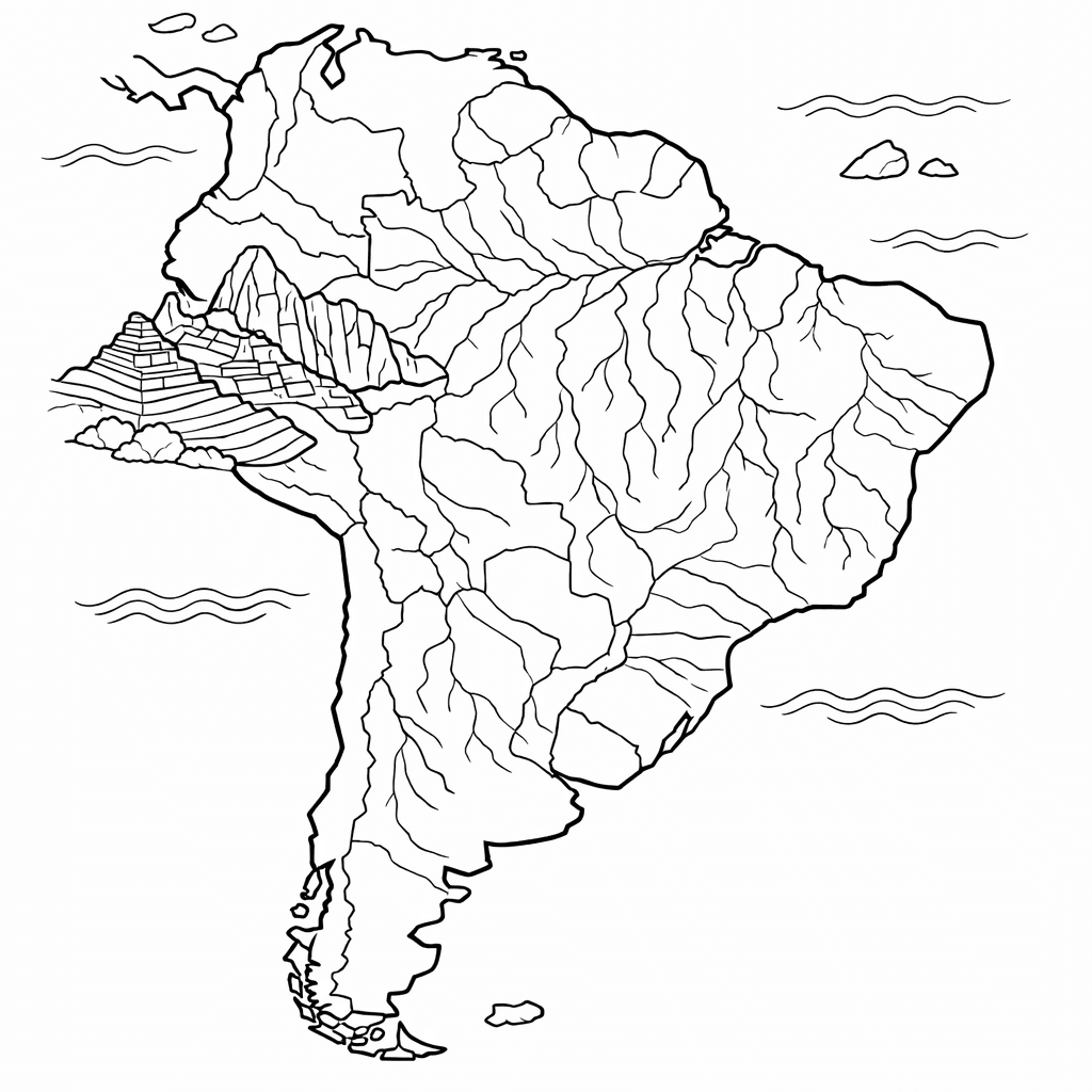 Free printable coloring page: South America Outline, for ages 7-12
