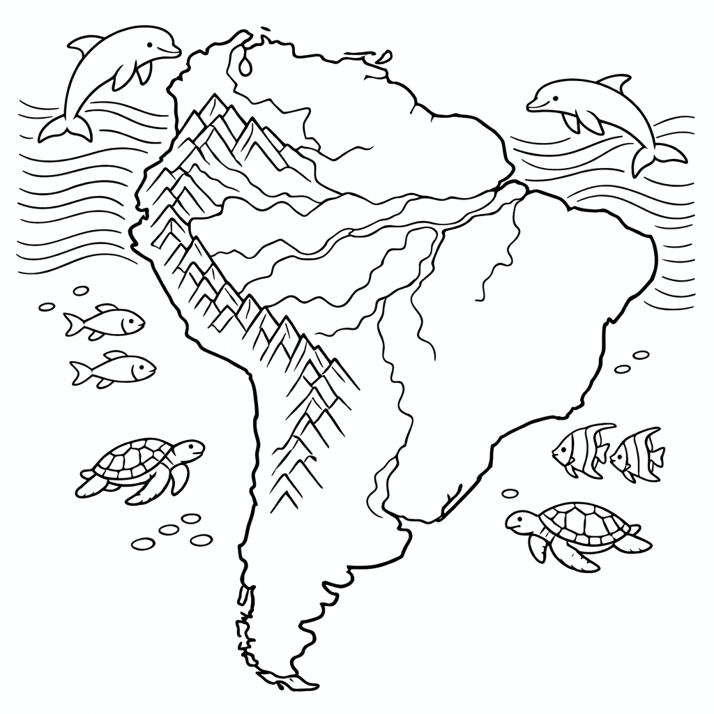 Free printable coloring page: South America And Oceans, for ages 7-12