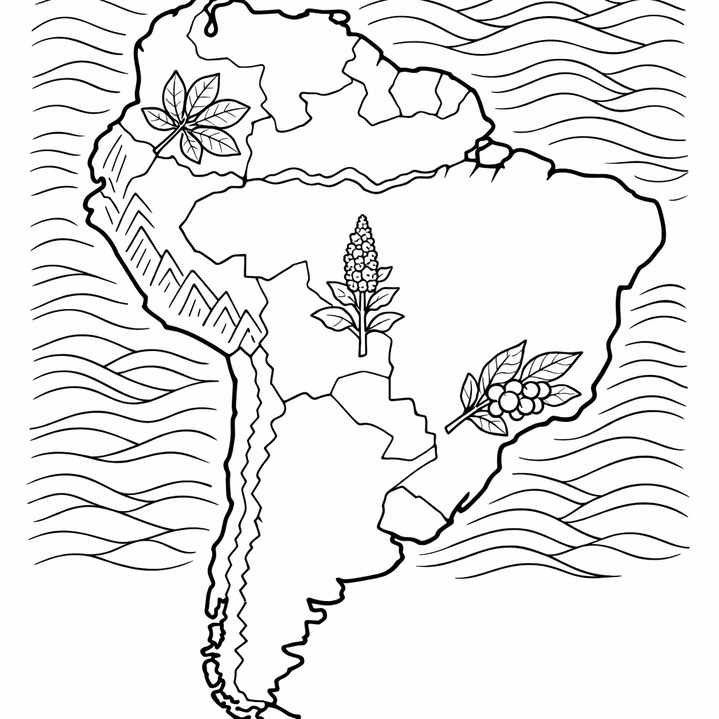 Free printable coloring page: South America Map, for ages 7-12