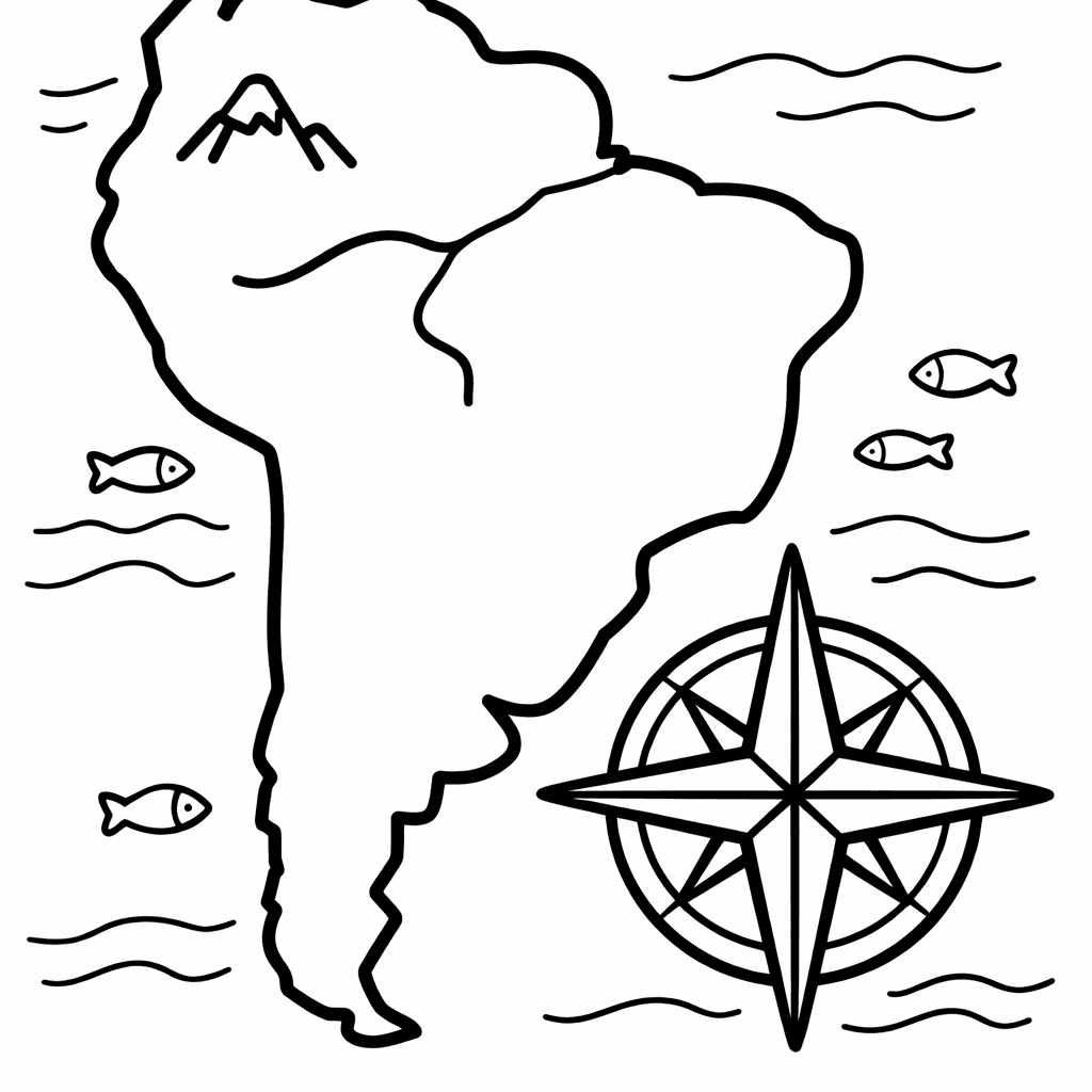 Free printable coloring page: Continent Map Simple, for ages 3-6